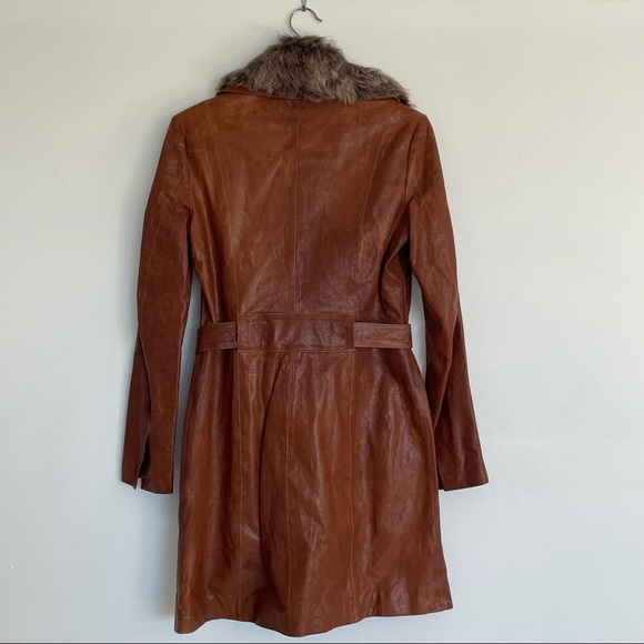 NWT June Cognac Leather Trench Coat - Picture 3 of 13